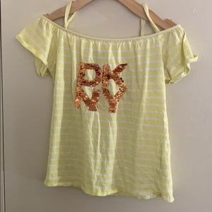 DKNY yellow&white off the shoulder shirt